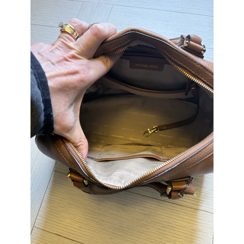 Michael Michael Kors Mercer Pebbled Brown Leather Double Handle Satchel Handbag‎ - Picture 4 of 16